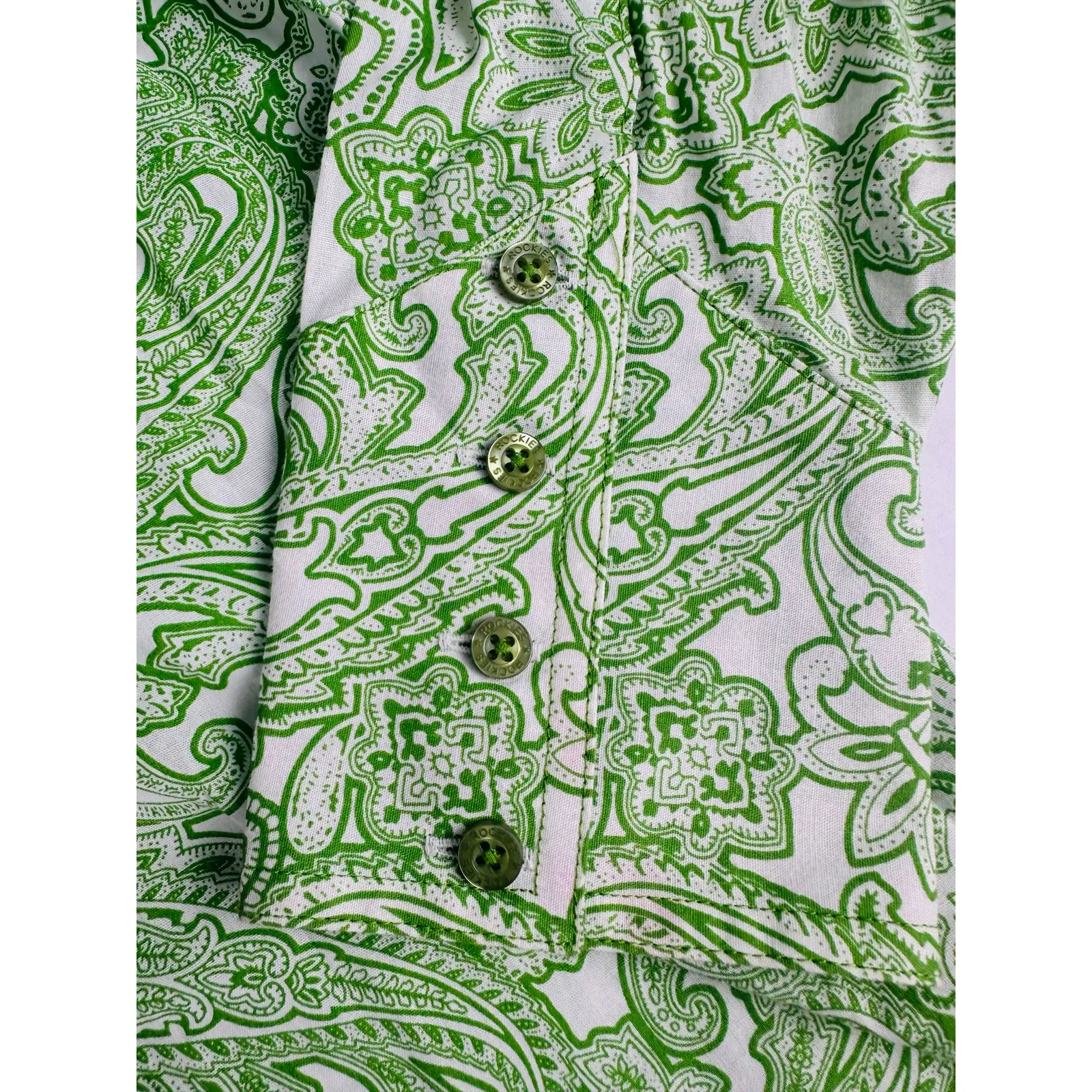 Vintage Rockies Size Large Green Paisley Western Button Up Down Shirt Women's - Image 5