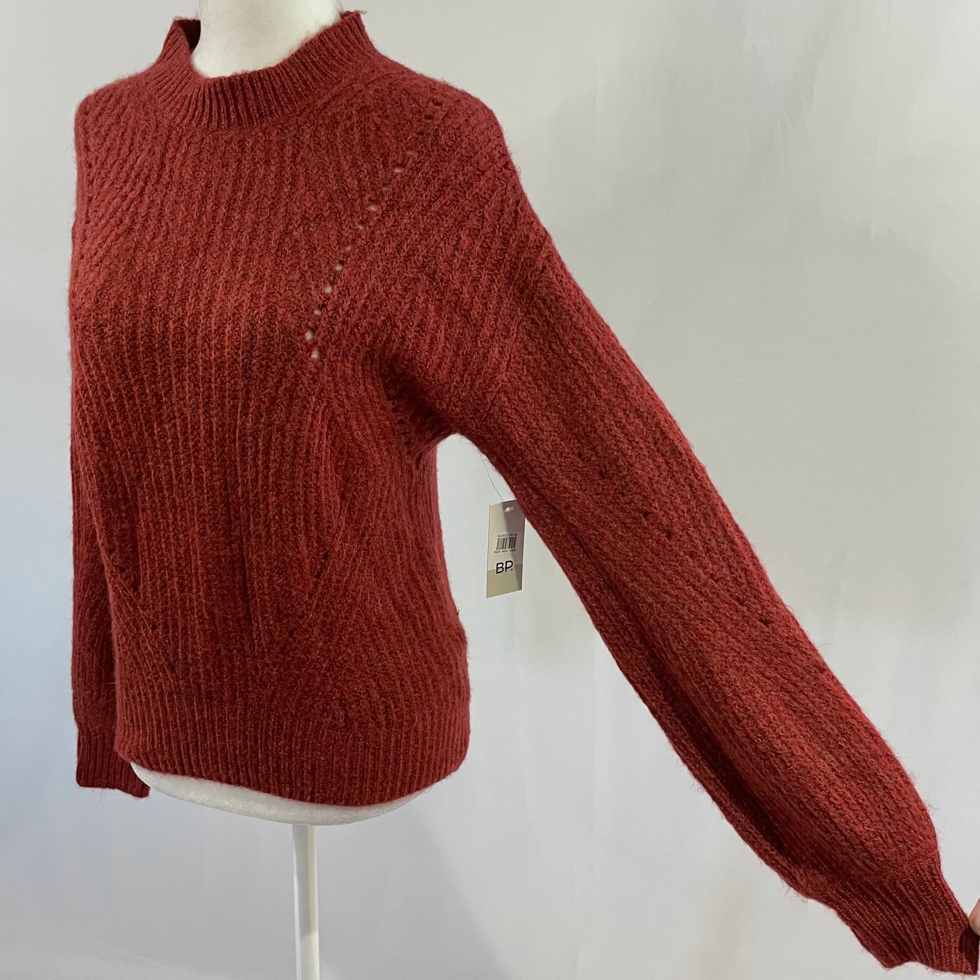 New  Pointelle Chunky Knit Sweater Oversized Long Sleeve Red Rhubarb - Image 8