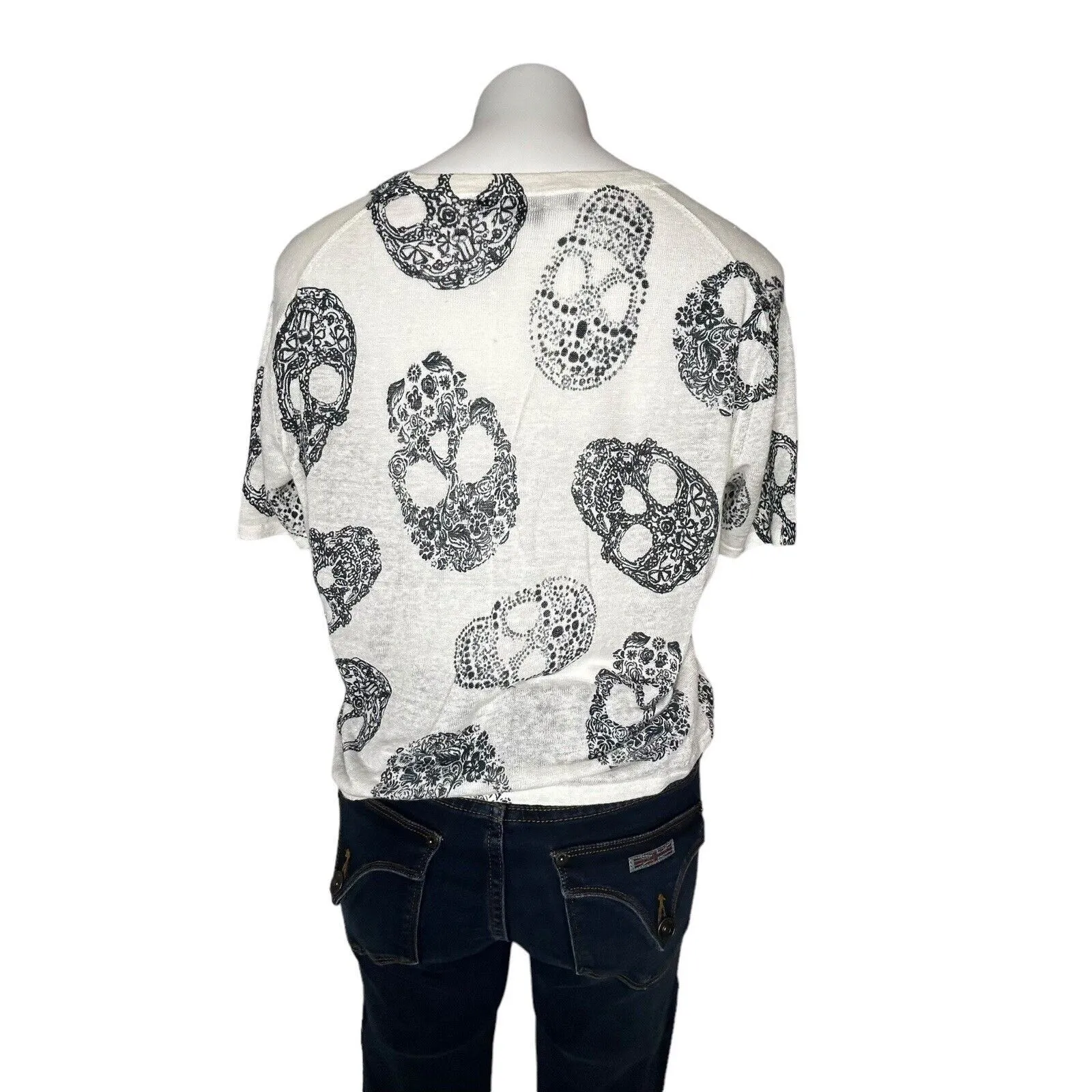 SKULL CASHMERE‎ Rima Skull Linen Relaxed Fit Tee Shirt XS $198 - Image 3