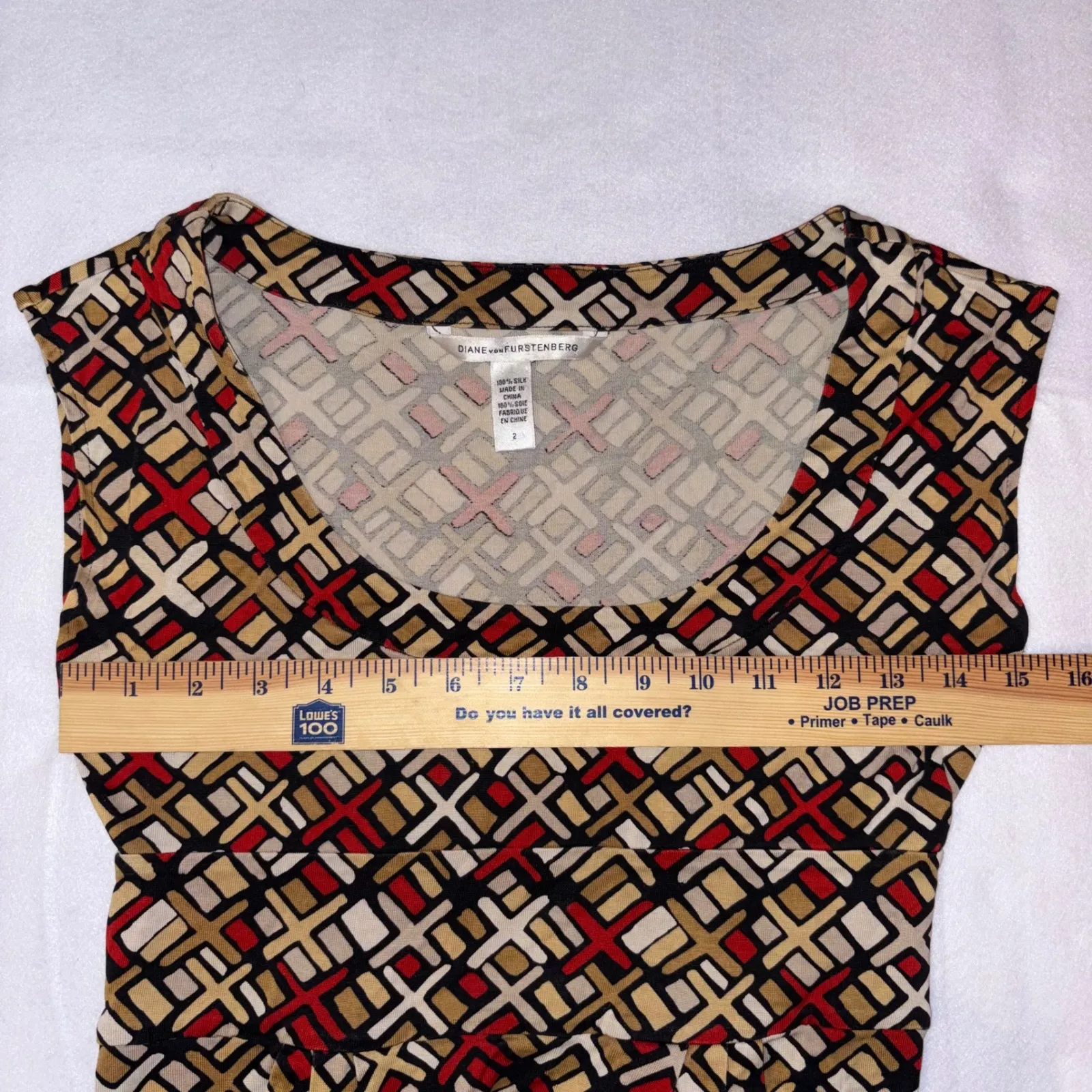 Diane von Furstenberg 100%‎ Silk Geometric Print Dress Sleeveless Size 2 - Image 7