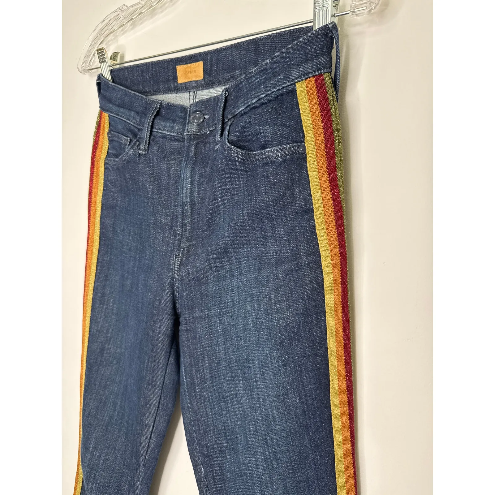 Mother Insider Crop Blue Jeans Swept Away Glitter Racer waist 25 - Image 14