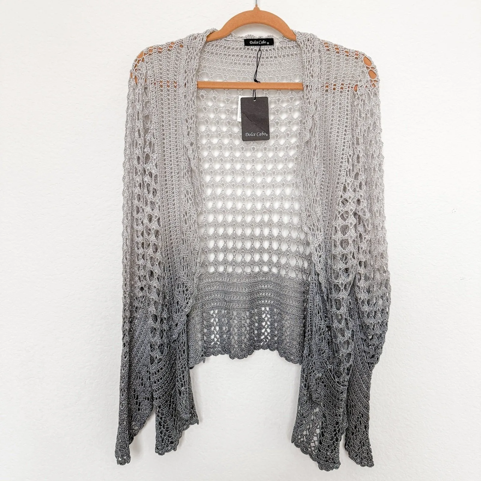 Dolce Cabo Womens Crochet Cardigan Size S Gray Open Knit Boho Minimalist Chic - Image 2