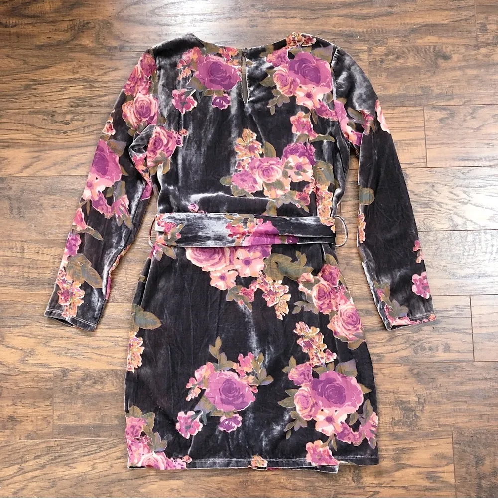 Dress Forum • velvet floral shift dress grey burnout rose pink long sleeve mini - Image 9