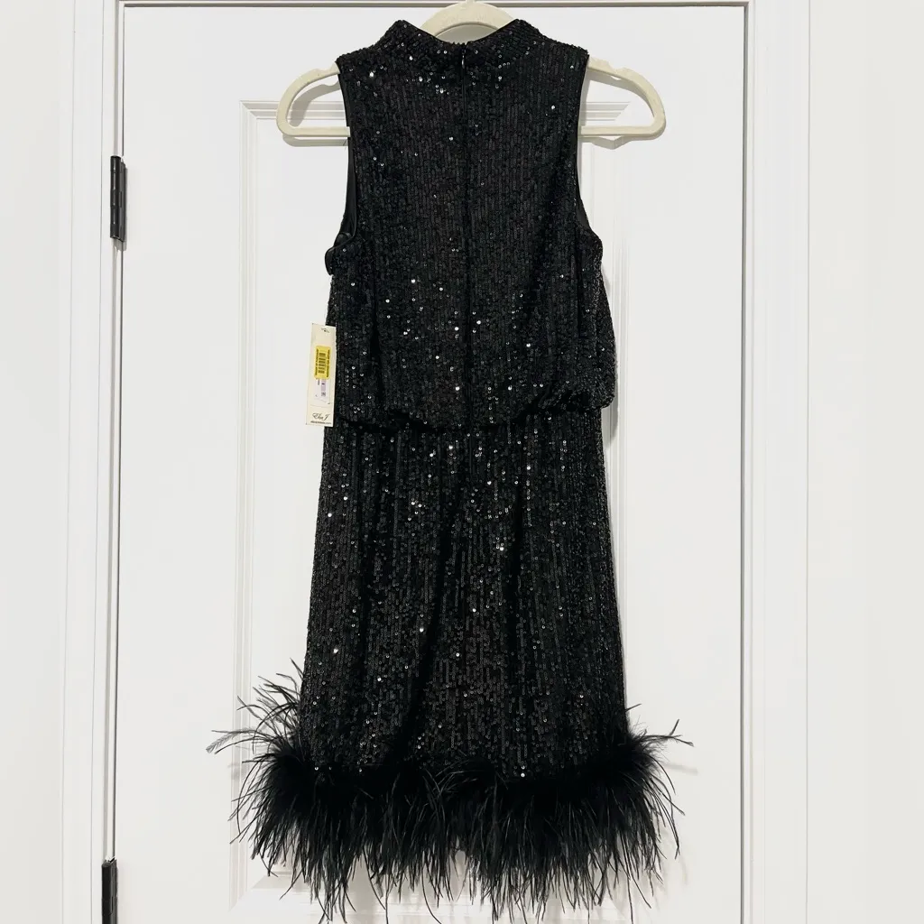 NWT Eliza J Feather-Hem Sequin Dress - Image 7