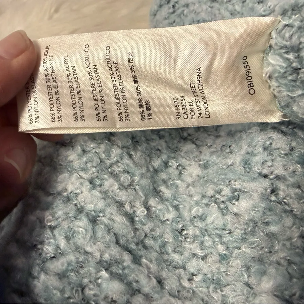 Free People BFF Cardigan Sweater XS/TP Blue Bouclé Open Front Cozy Knit - Image 6