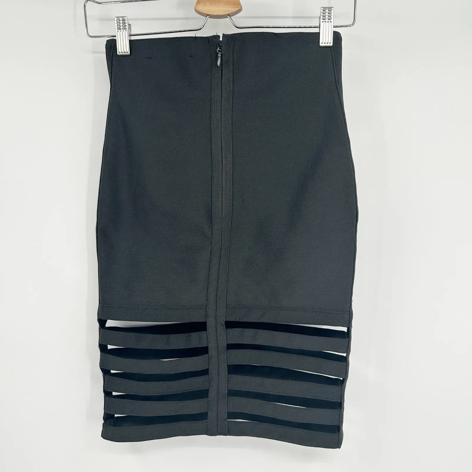 Akira Womens Bondage Bodycon Pencil Skirt Size S Black Cutout Strappy Hem Detail - Image 6