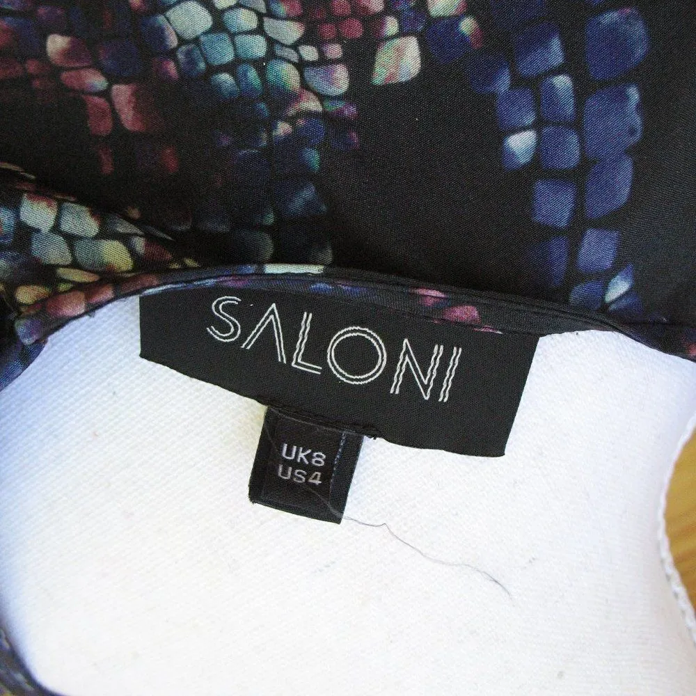 Saloni Silk Print Dress Blue Size 4 - Image 6