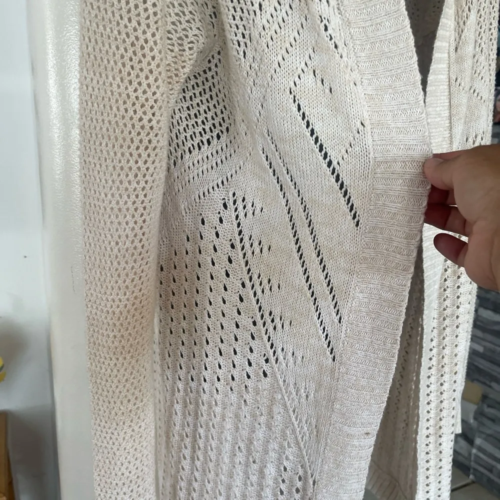 Roxy Long Open Front Cardigan - beige- Long Sleeve - Open Knit - Size  M - Image 4