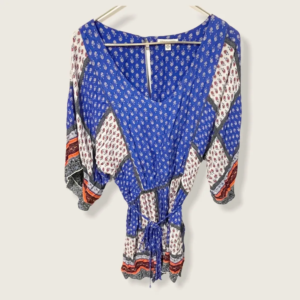 American Eagle Size‎ Small Blue Patchwork Boho Cinched Waist Belted Dress - Image 2