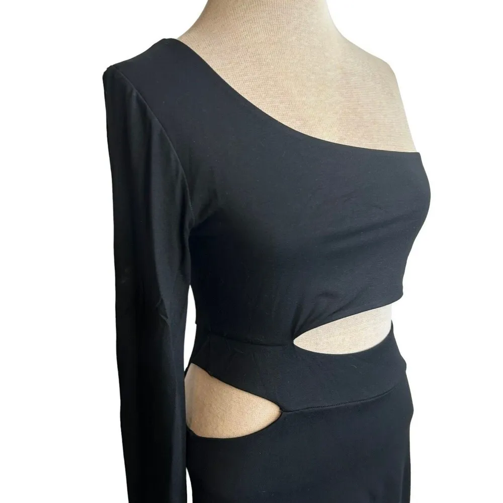 Donna Mizani Size Large Black Cut Out One Sleeve Bodycon Dress Party Cocktail - Image 4