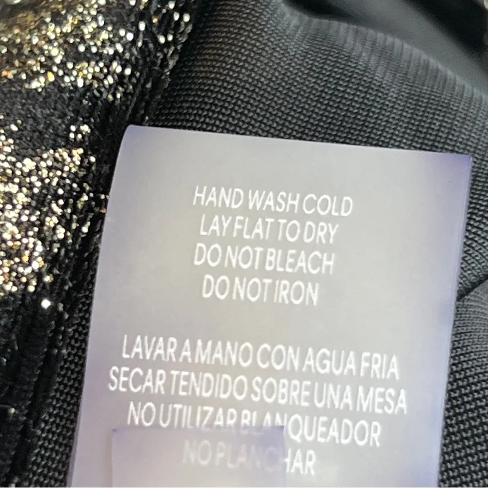 Calvin Klein Size 4 Deep V Gold & Black Long Sleeve Short Sheath Party Dress - Image 11