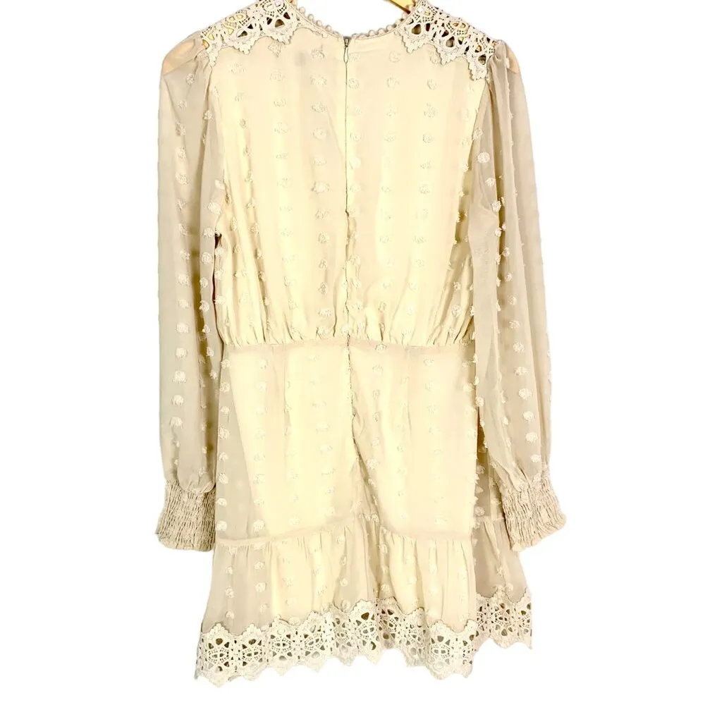 Lulu's Lust or Love Cream Embroidered Crochet Lace Dress M Flowy Boho Size M - Image 7
