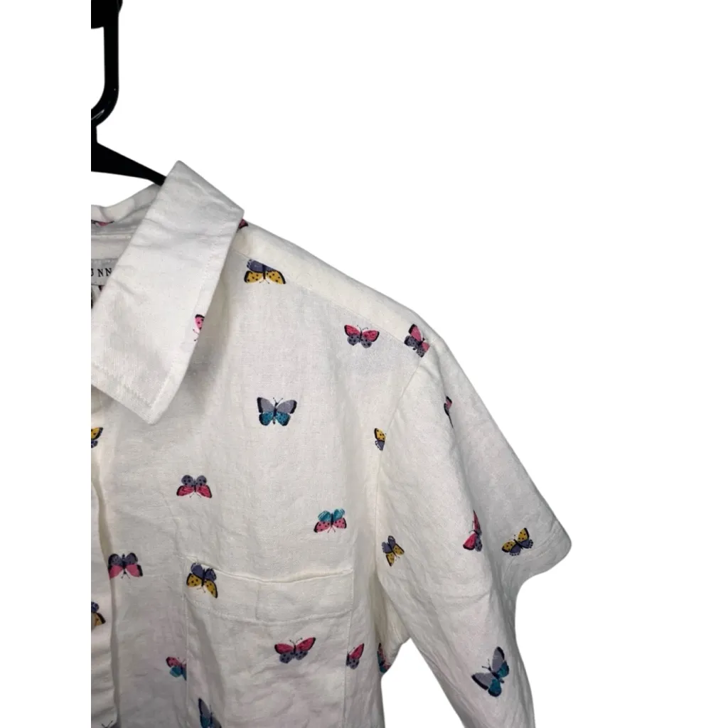 NWT Rae Dunn Butterfly Patterned Button Up Short Sleeve Collared Shirt - Image 4