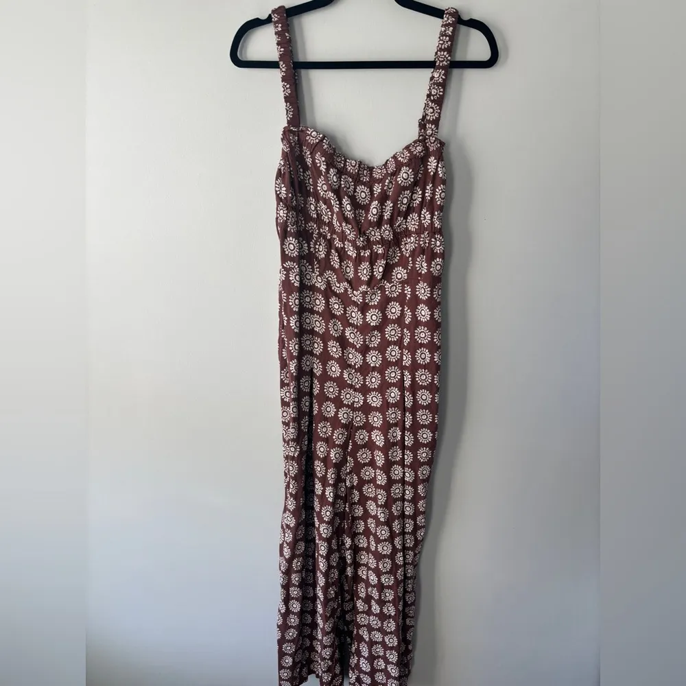 Urban Outfitters Ecote Lovas‎ Linen Strappy-Back Brown Patterned Jumpsuit Large - Image 4