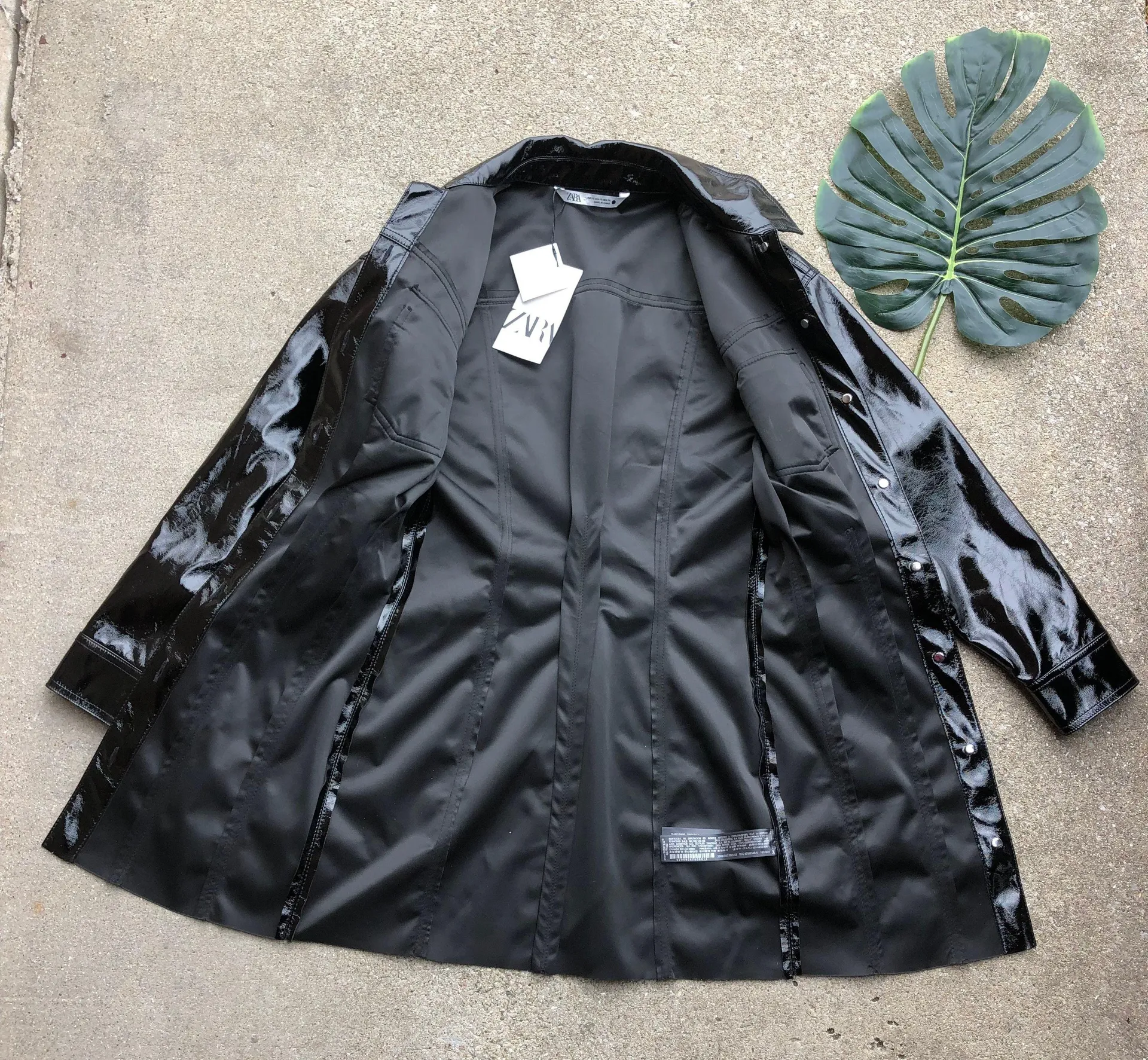 ZARA NEW  Black Faux Patent Leather Mini Dress size XS The Raeh Dress - Image 7