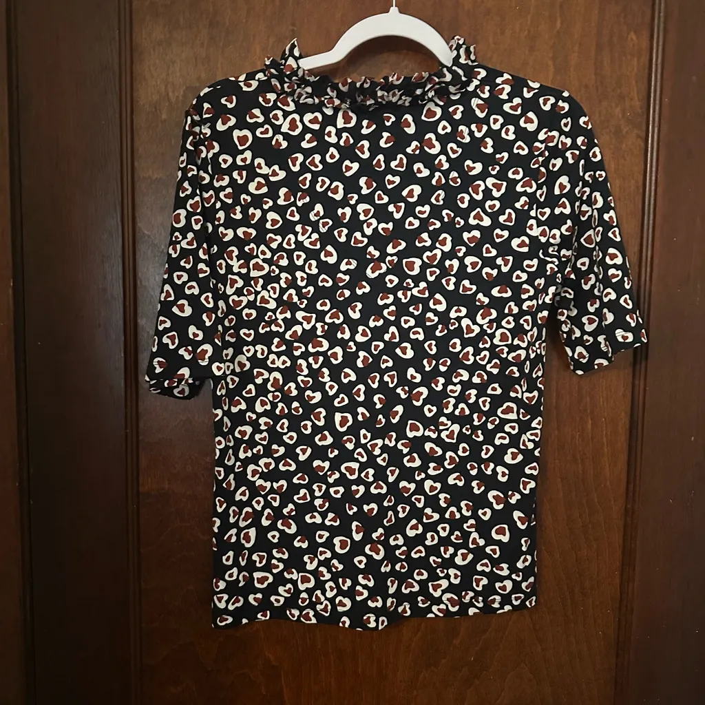 Marc Cain Heart Print Ruffle Neckline Blouse Black - Image 3