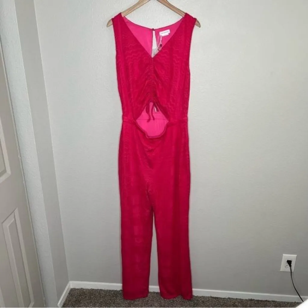 Lovers and friends Sharon hot pink cut out sleeveless jumpsuit size XL chevron - Image 2