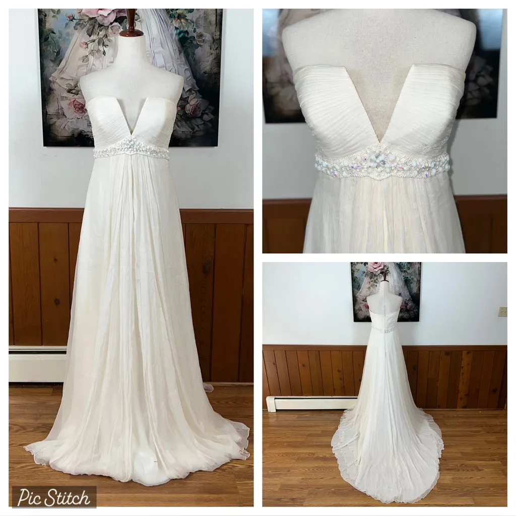 Beautiful Pronovias Regata Silk Empire Waist Wedding Gown! White Size 10 - Image 2