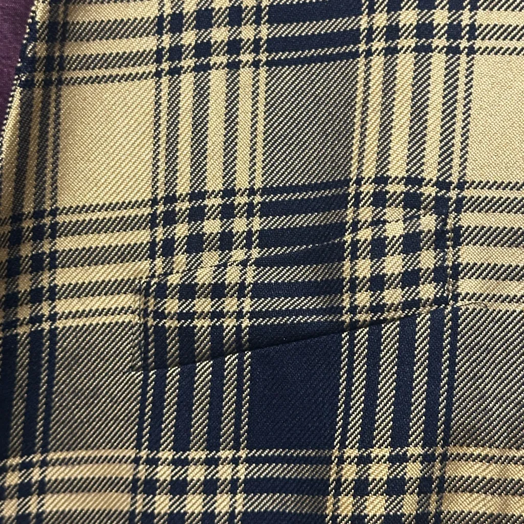 Vintage Navy and tan plaid women’s blazer size 14 double breasted - Image 4