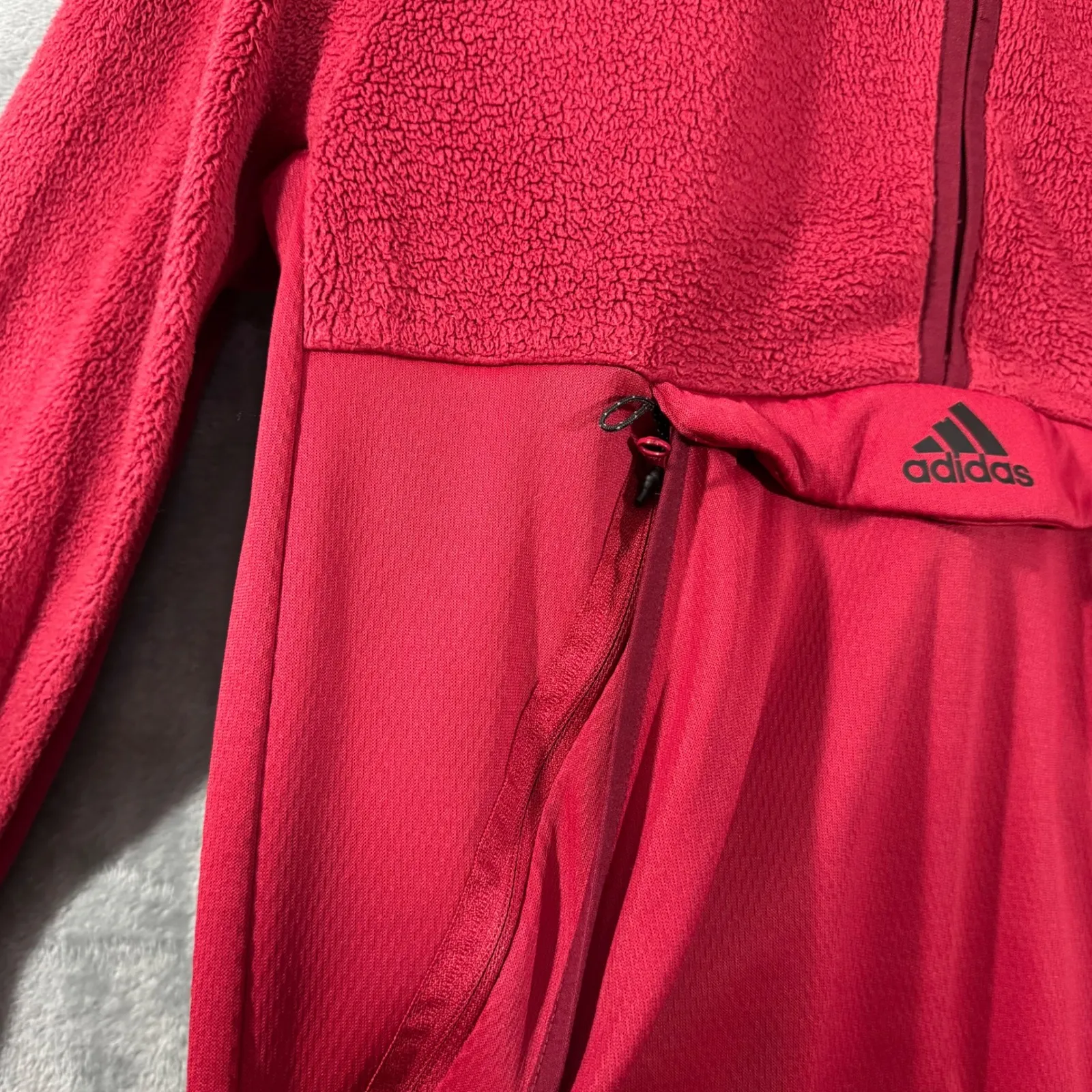 Adidas Faux Fur Q4 Novelty Half Zip Pullover Red Fleece Quarter Zip Size S - Image 4