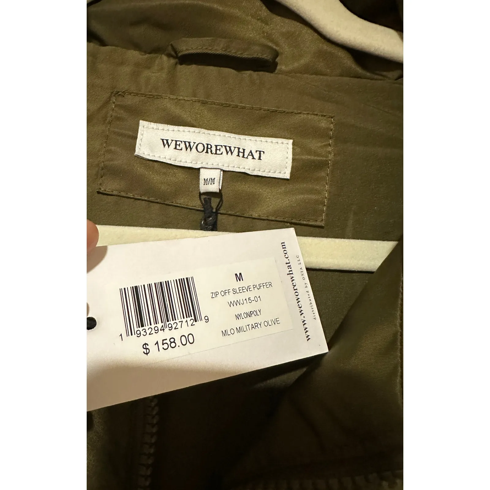We Wore What Zip Off Sleeve Puffer Jacket Military Olive Size Medium NWT Stylish - Image 8