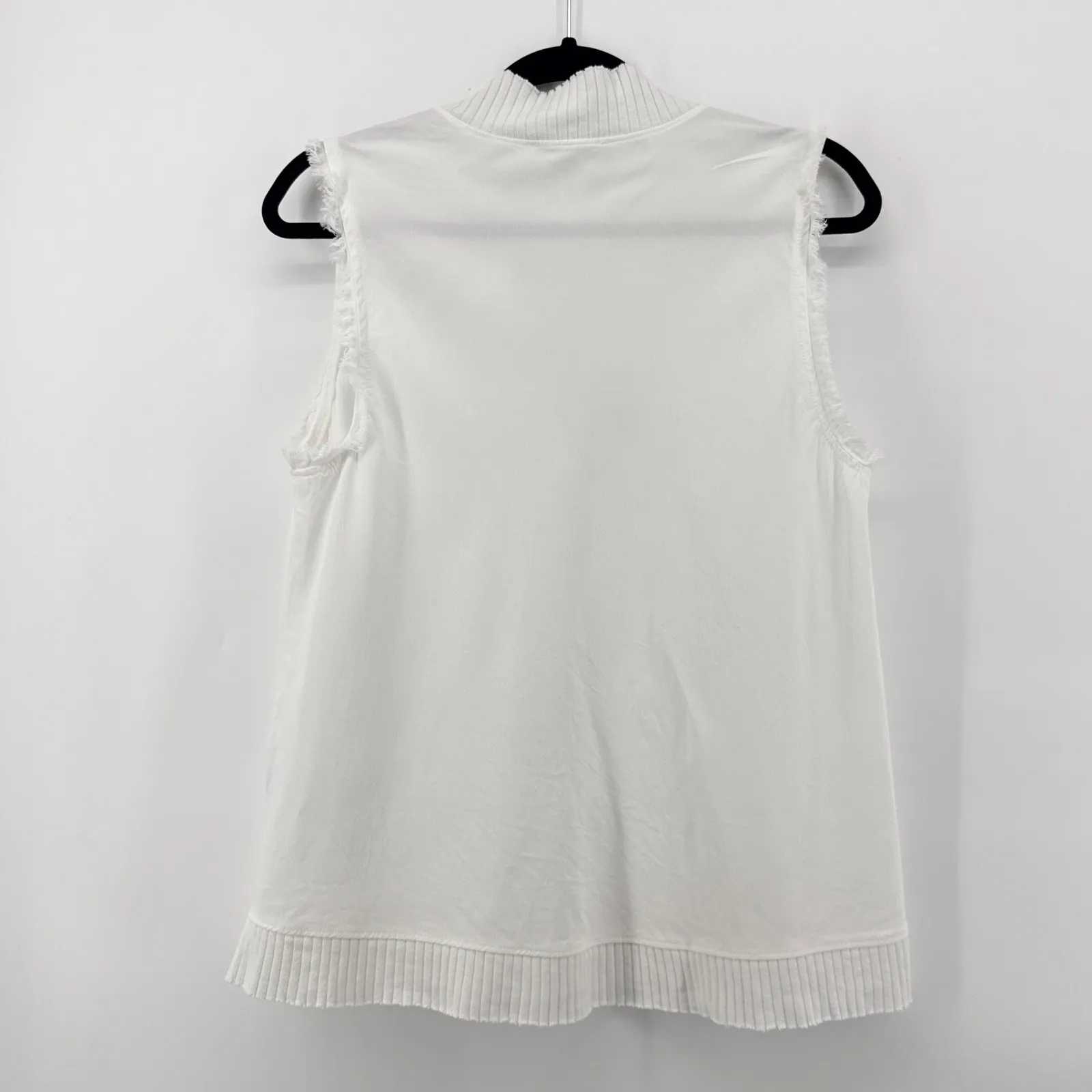 Maven West White‎ Sleeveless Top Ribbed Trim V Neck Frayed Edges Women's Large - Image 6