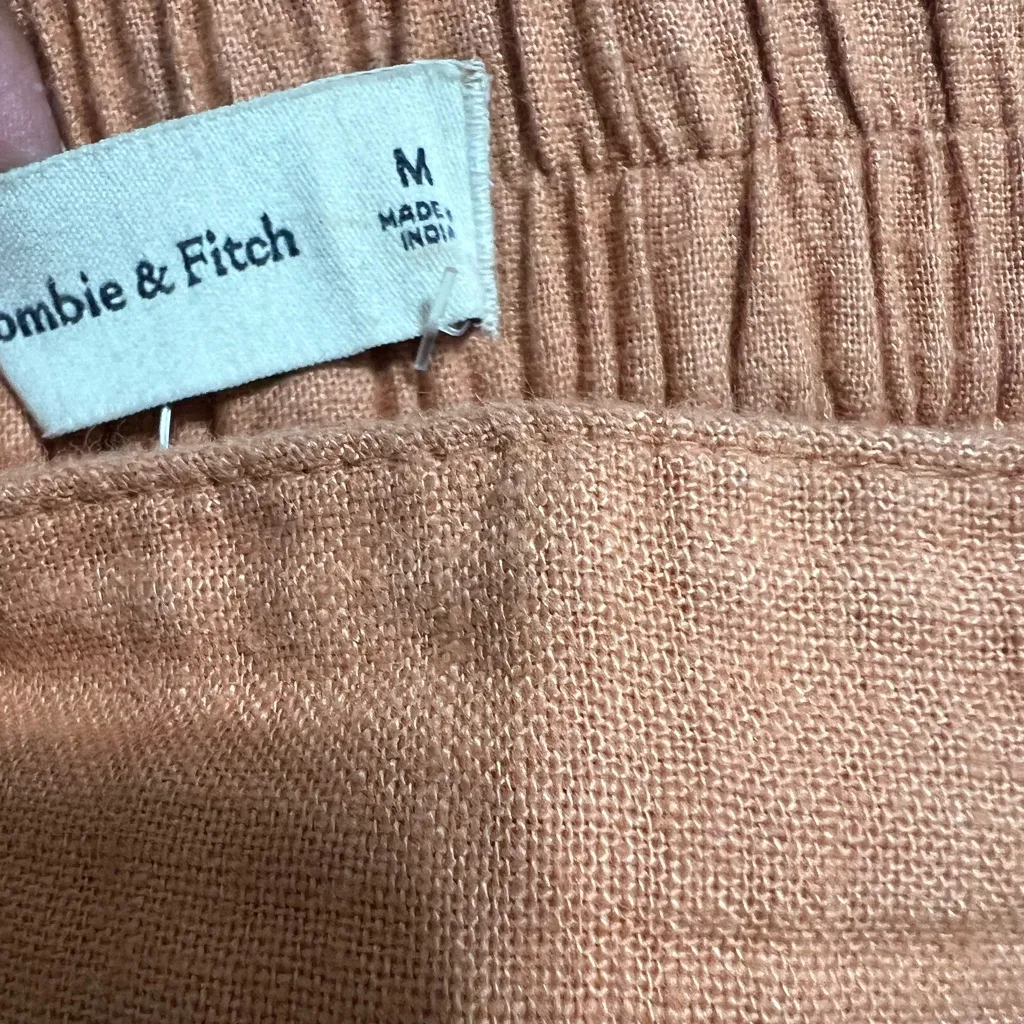 Abercrombie & Fitch Linen Blend High-Waisted Shorts Rust Coral Size M - Image 5