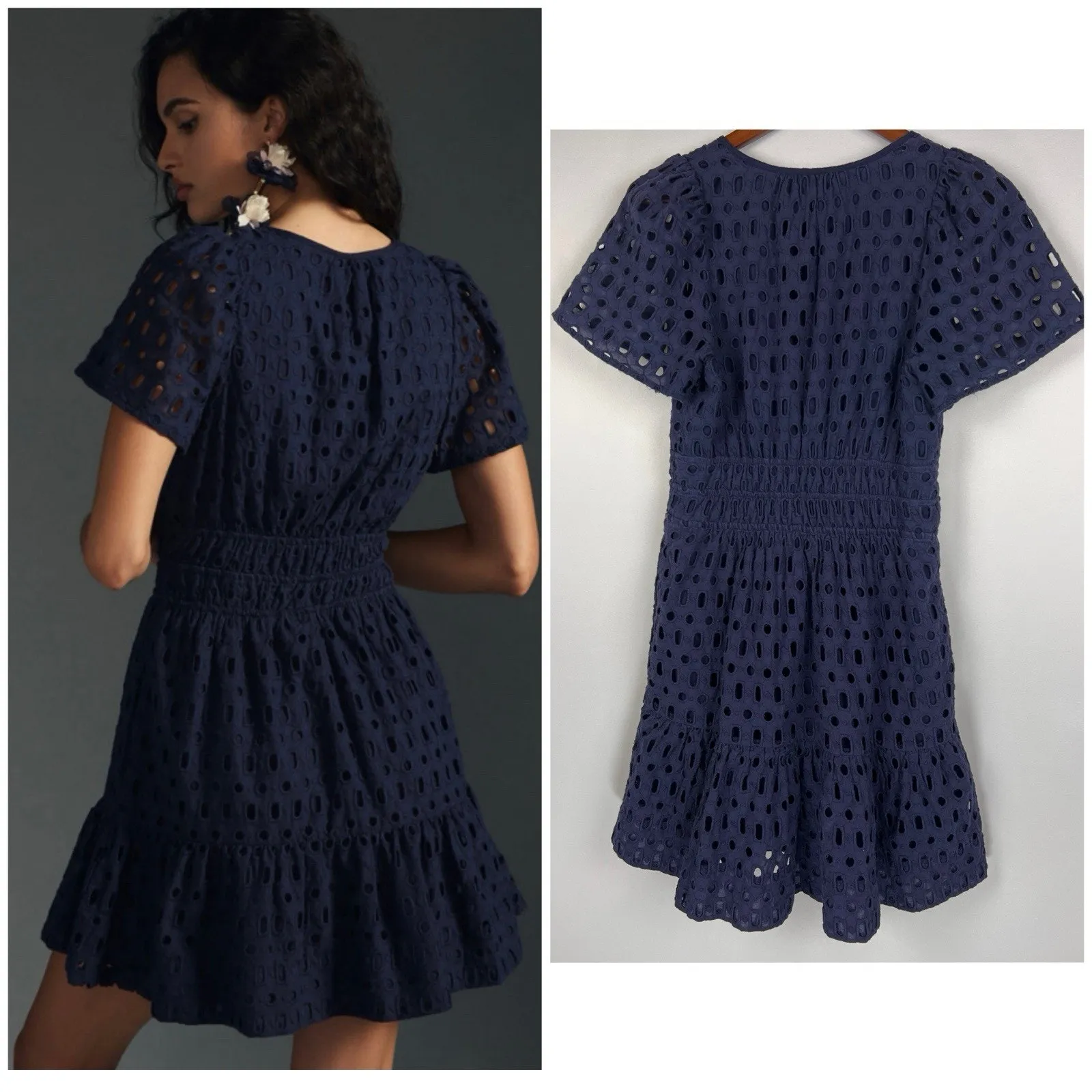 Anthropologie The Somerset Eyelet Mini Navy Dark Blue Dress S - Image 4