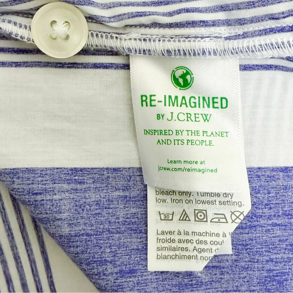 J Crew Indigo Blue White Stripe Poplin Cotton 5 Button Round Neck 3/4 Sleeve Top - Image 7