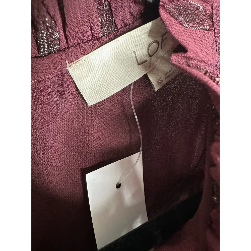 LOFT Blouse Womens XS Metallic Dot Ruffle Mock Neck Long Sleeve Top Shirt - Image 4