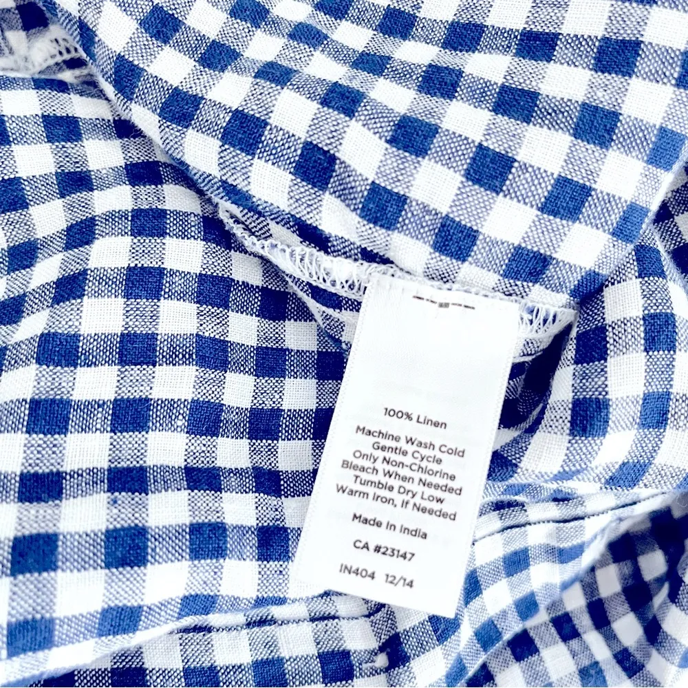 Talbots Petite Blue & White 100% Linen Gingham Long Sleeve Button Down, Size P - Image 4