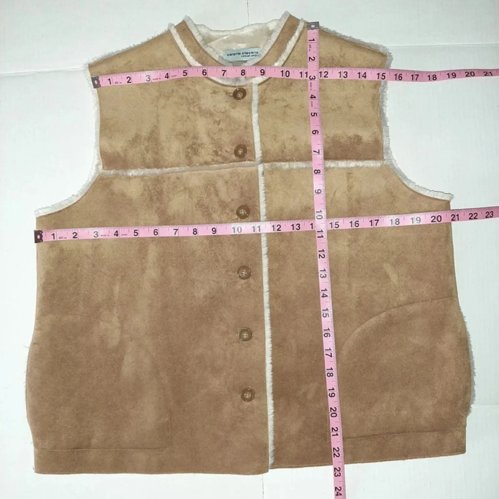 Valerie Stevens Vest Faux Suede Fully Lined Sleeveless Jacket Size LP - Image 8