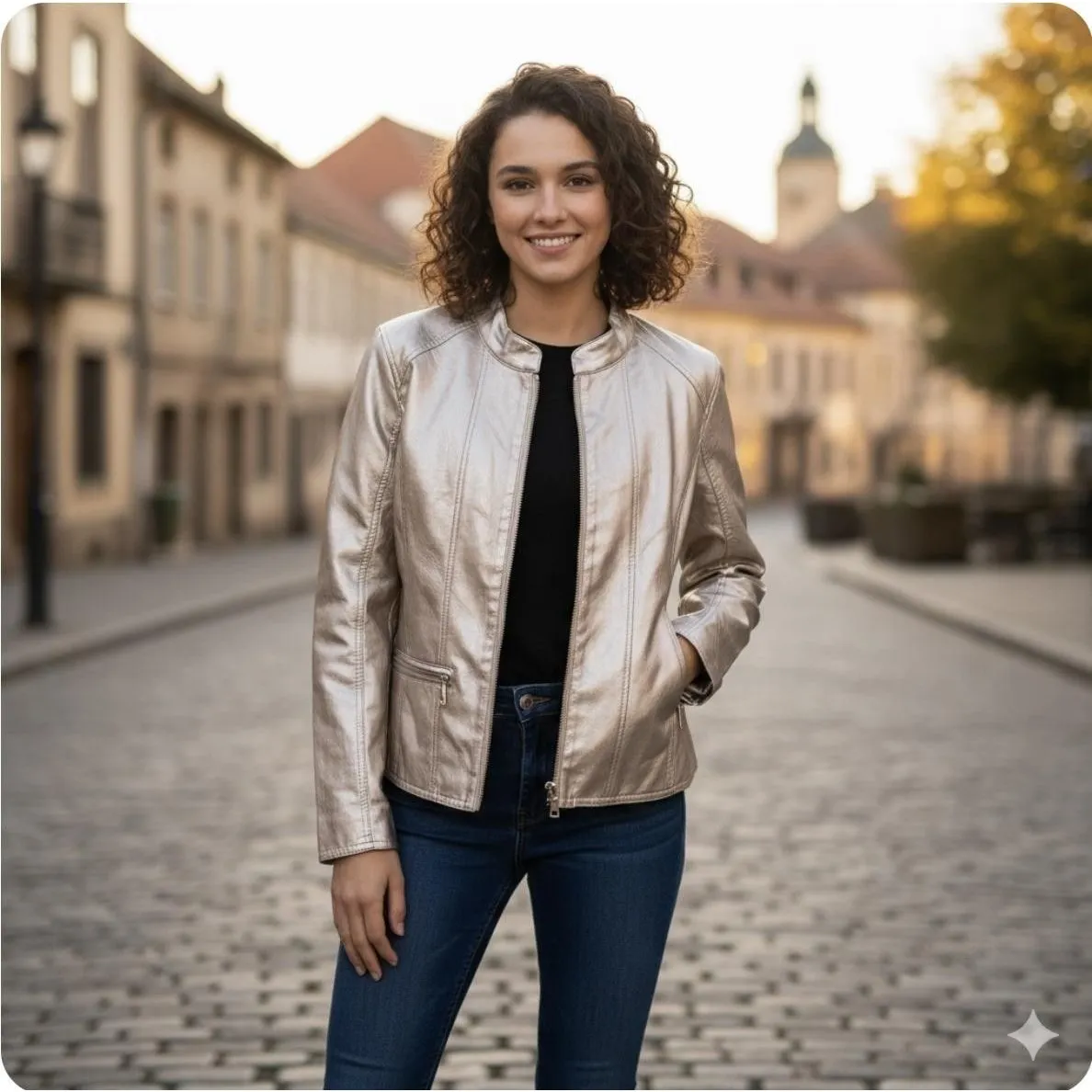 Cavalini Jacket Women's Sz Large Champagne Metallic Faux Leather Y2K Futuristic - Image 9