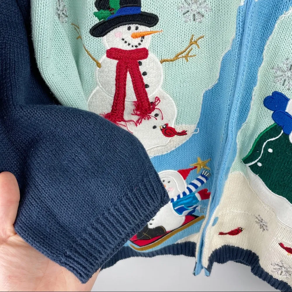 Quacker Factory Sz 1X Christmas Cardigan Sweater Snowmen Sledding - Image 5