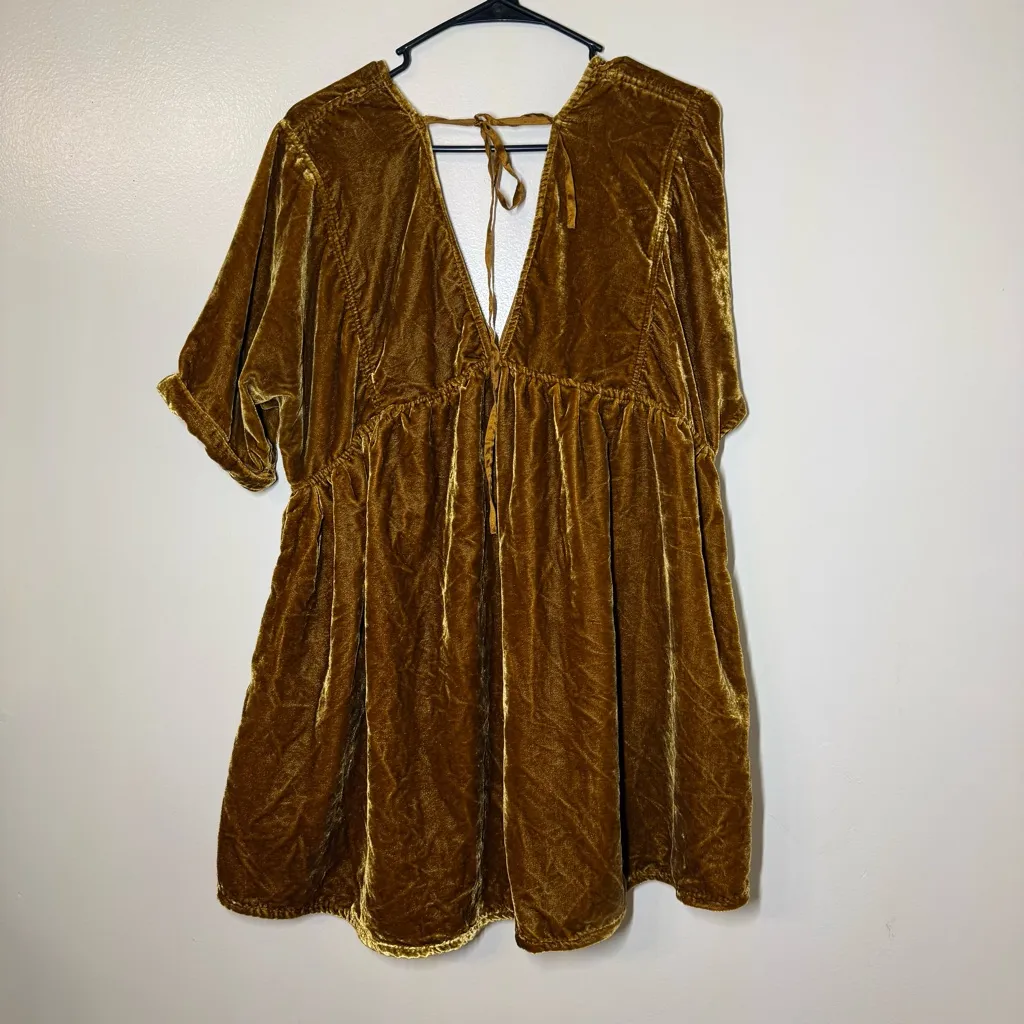 Free People Ivy Velvet Golden Mustard Mini Babydoll Dress - Image 2
