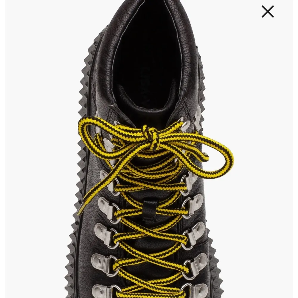 Nordstrom Lisa Vicky Leather moto combat boot black yellow laces size 7 - Image 6