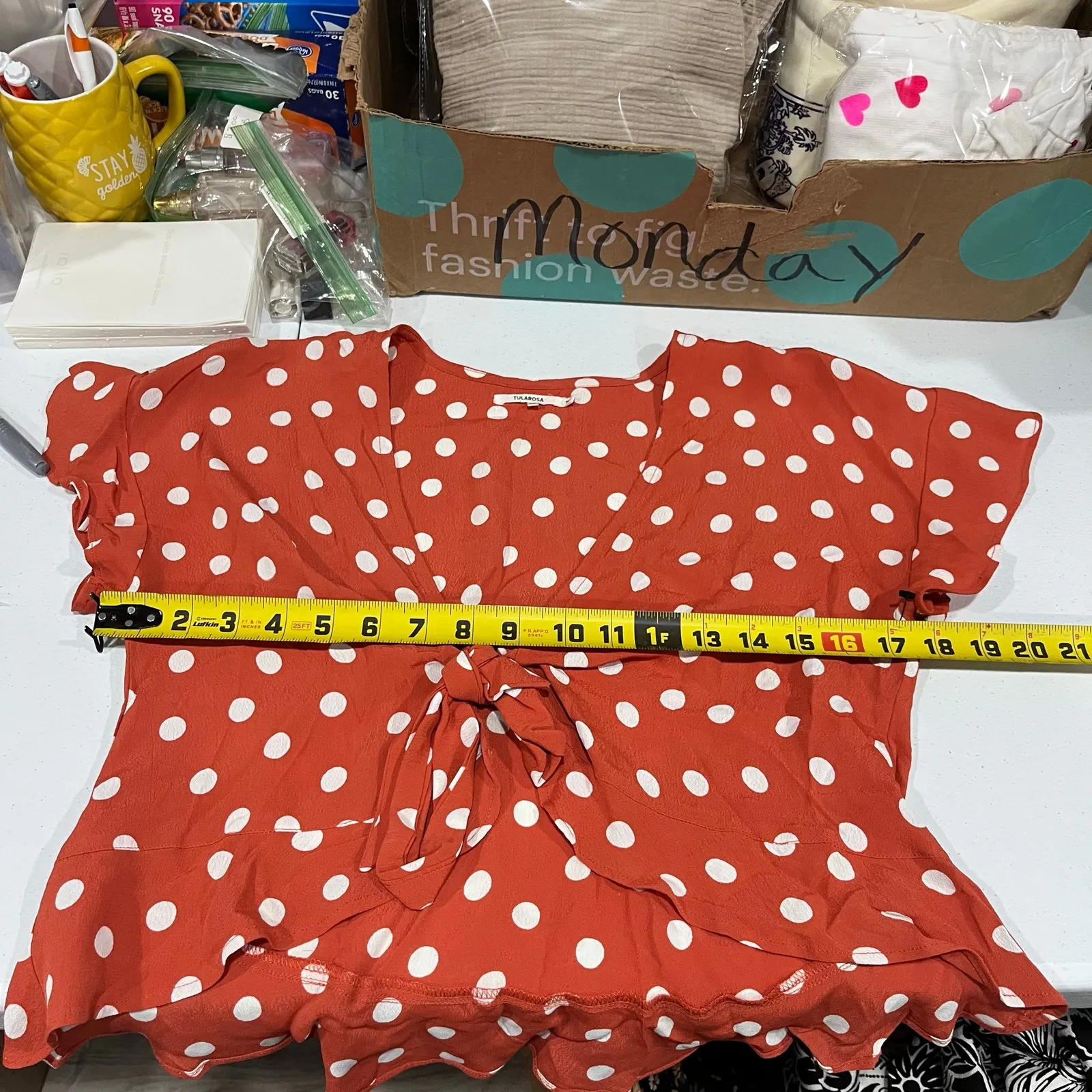 Tularosa Revolve Winnie Orange Polka Dot Flouncy Tie Top Sexy Girly Womens XS - Image 5