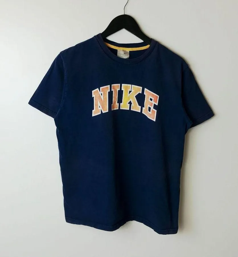 Y2K 00s Nike T Shirt Classic Spellout Graphic Tee Cotton Short Sleeve Blue M - Image 9