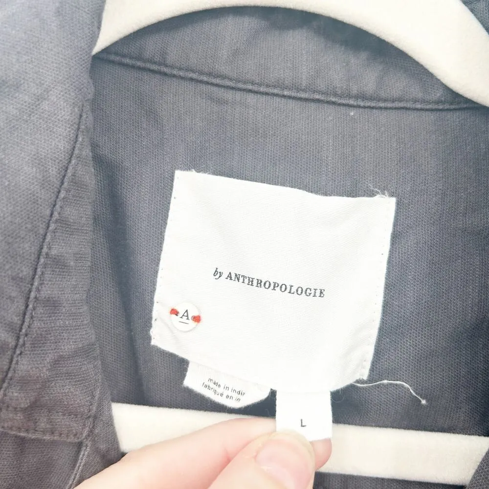 By Anthropologie Womens Edgy Snap Cropped Ruched Moto Jacket Size L Washed Black - Image 4