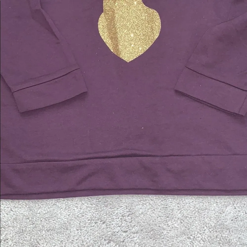 Purple 3/4 Length Sleeve Top w/ Gold Glitter Deer Size M - Image 4