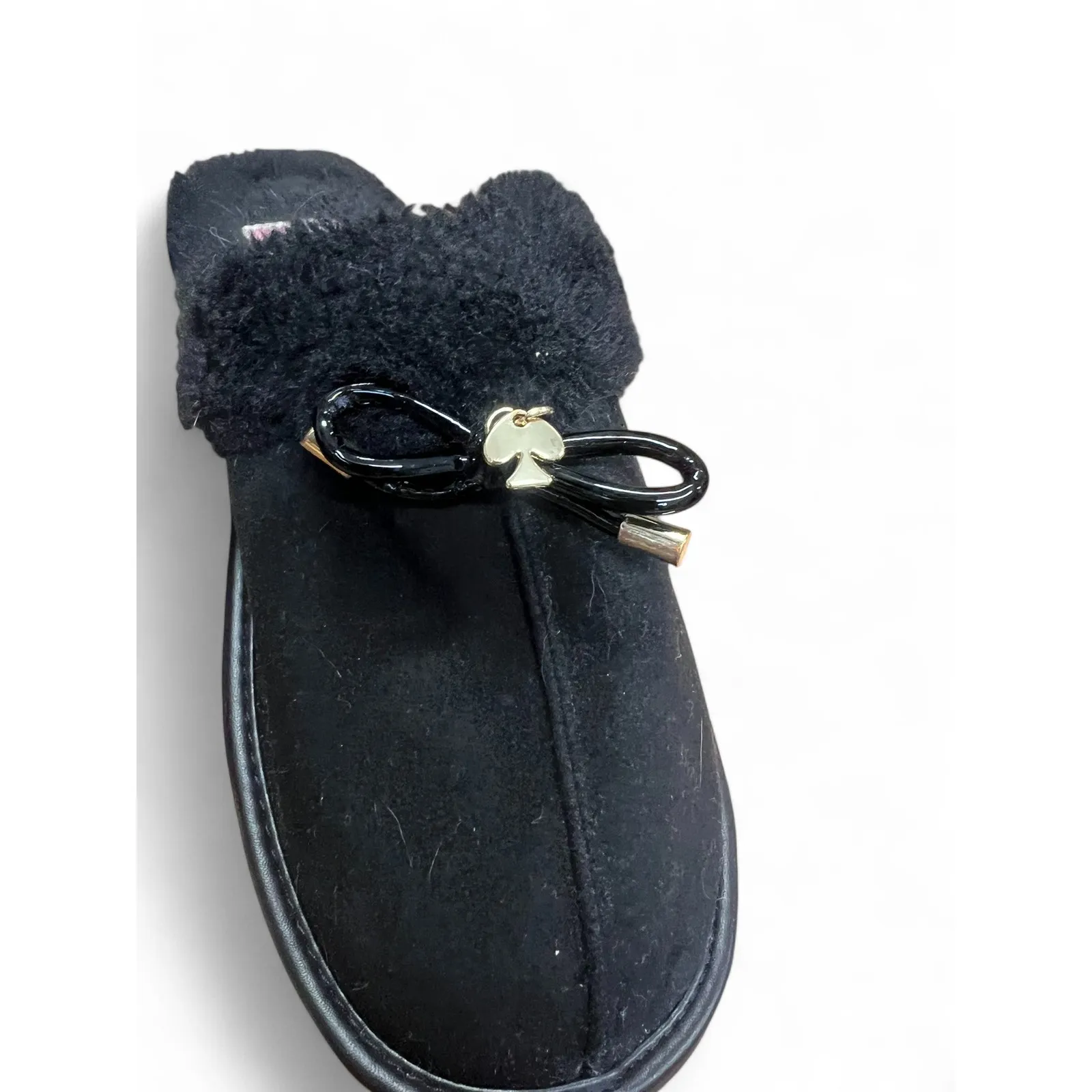 Kate Spade | 6 | Slipper Lacey House Slide Faux Fur Suede Heart Charm Shoe Black - Image 3