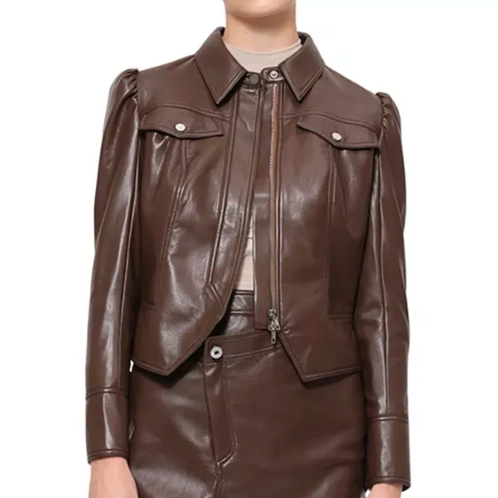 Jonathan Simkhai Wyatt Faux Leather Jacket in Coffee/Brown, Size XL, NEW Brown - Image 8