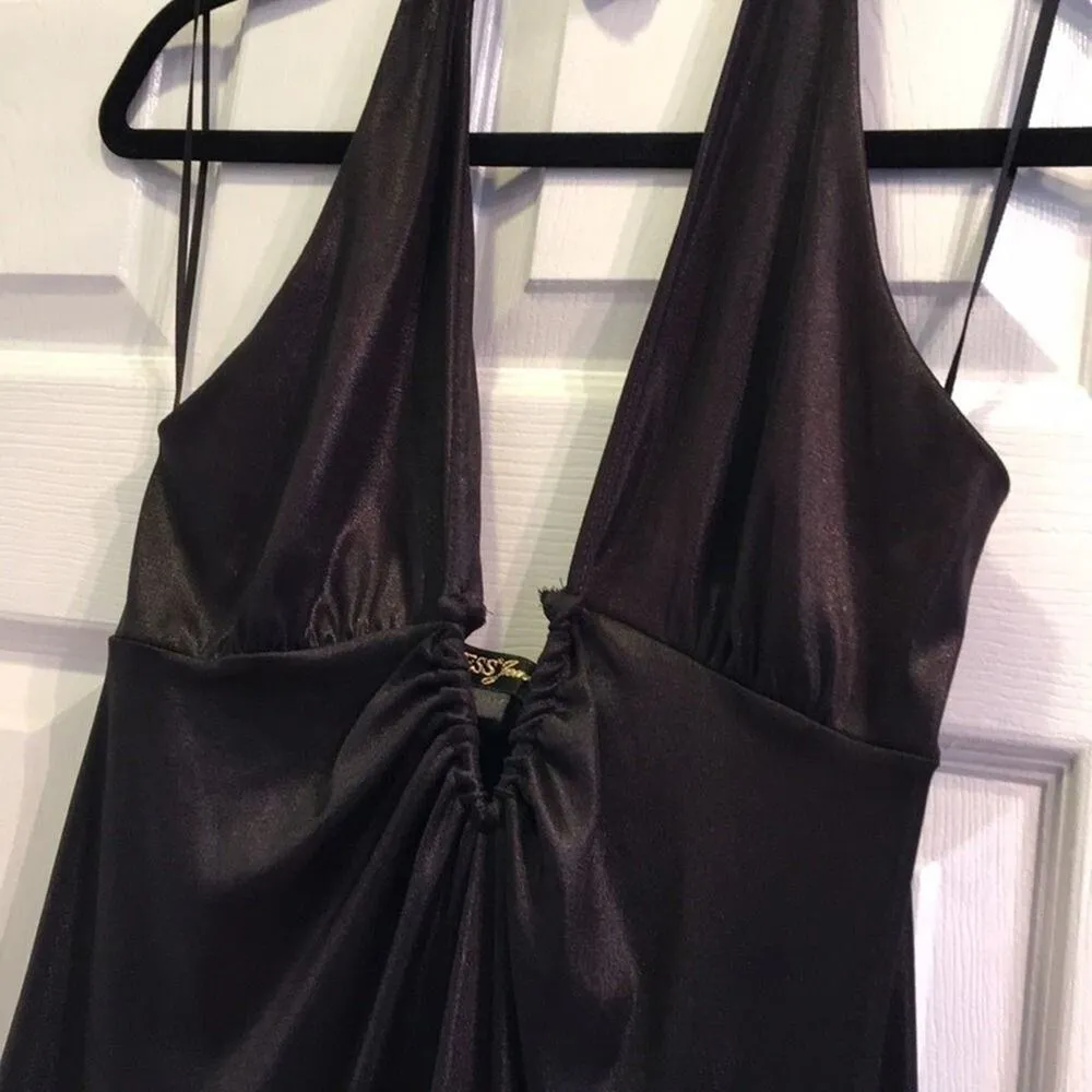 GUESS Jeans Deep V Halter Dress Size Large Black SEXY Pluge mini - Image 3