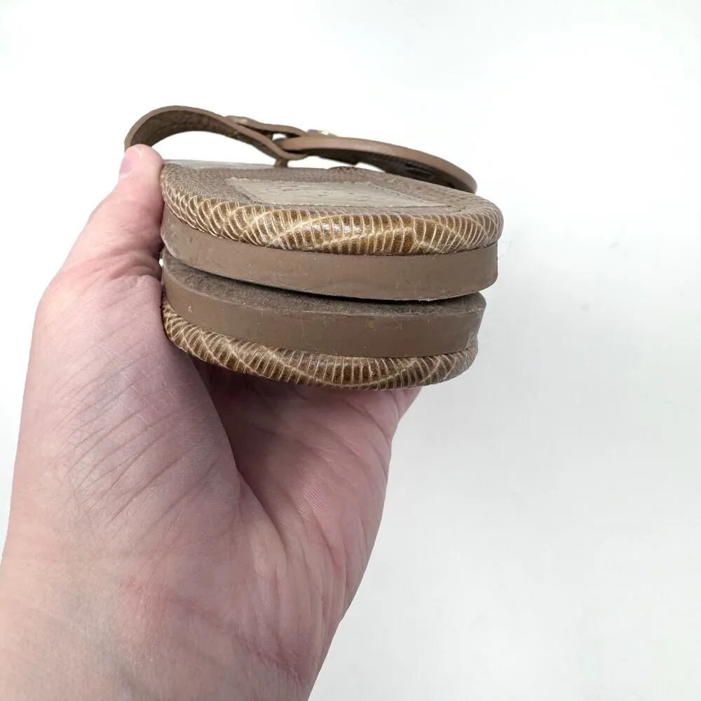 TORY BURCH Brown Tan Leather Reptile Miller Sandals Flip Flops Slides Size 10 - Image 8