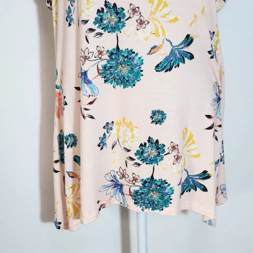 Style & Co. Pink Floral Short-Sleeve Tee with Handkerchief Hem Size Large - Image 4