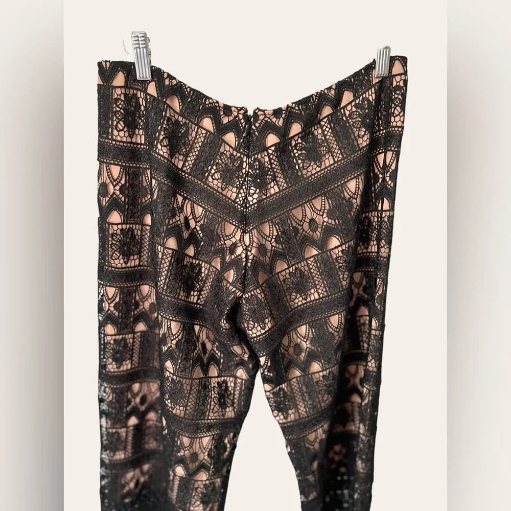 Alexis Black Nude Crochet Lace Wide Leg Palazzo Dress Pants Size M - Image 9