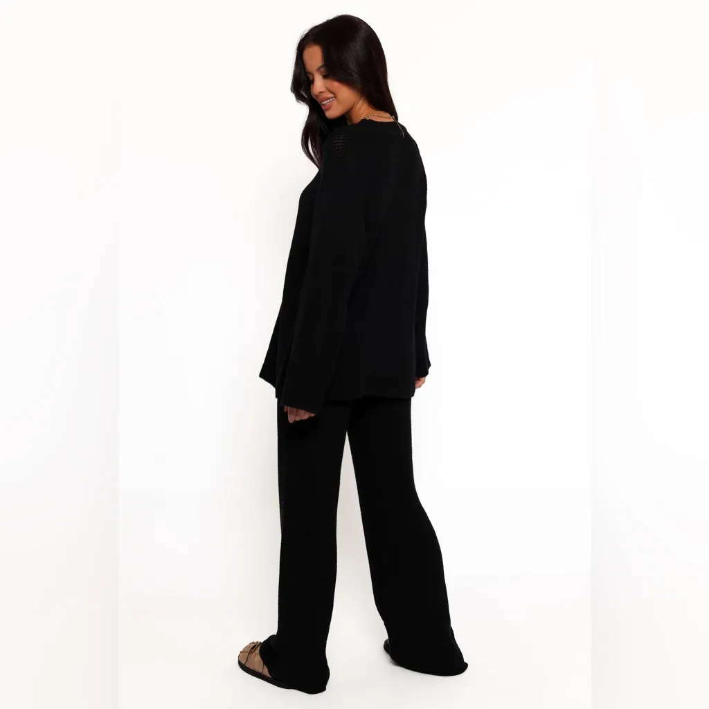 Women’s Black Knit Wide Leg Pants – High Waist Stretch Lounge Trousers - Image 5