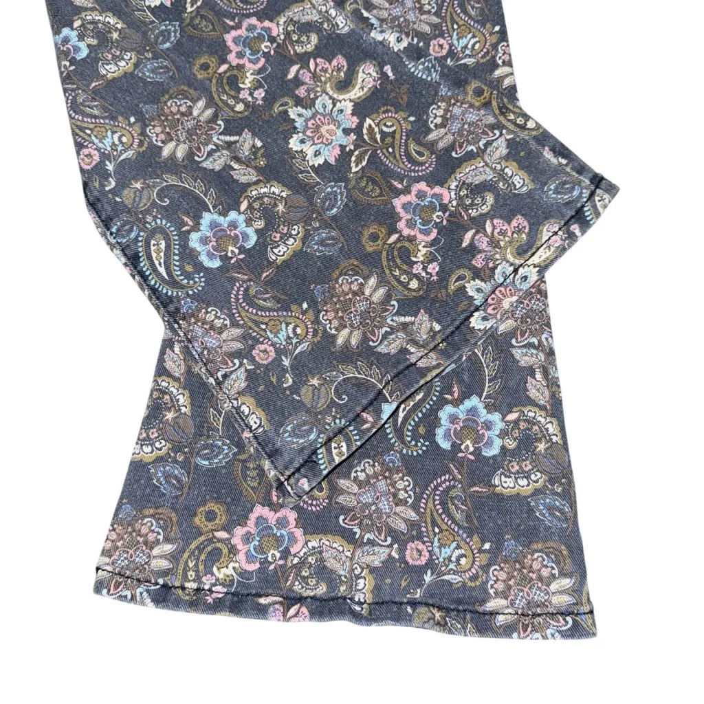 Rock & Roll Denim Floral Paisley High Rise Bargain Button Bell Flare Jeans Sz 27 Pink - Image 7