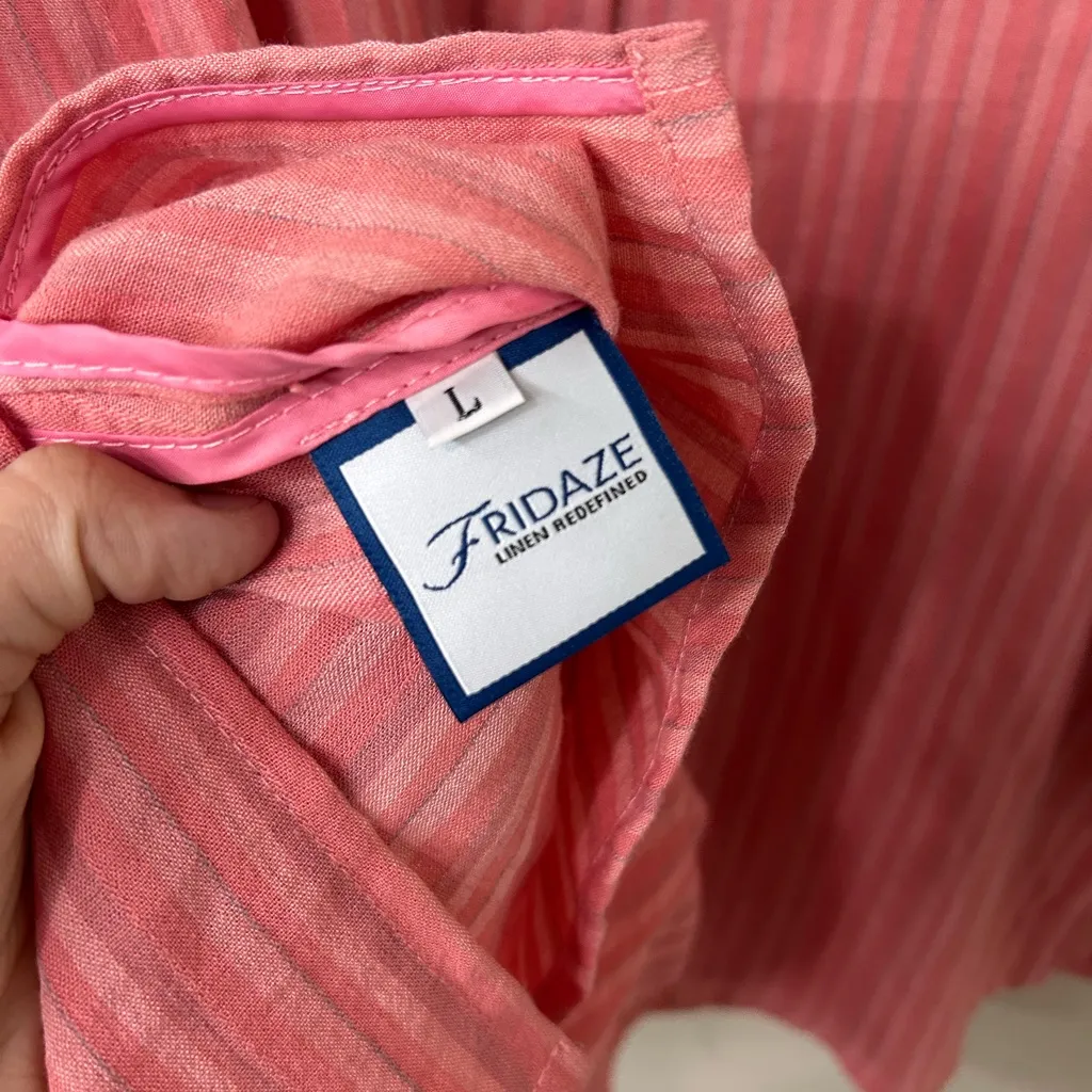 Fridaze Pink Linen Striped Button Up Top Sz L Size L - Image 6