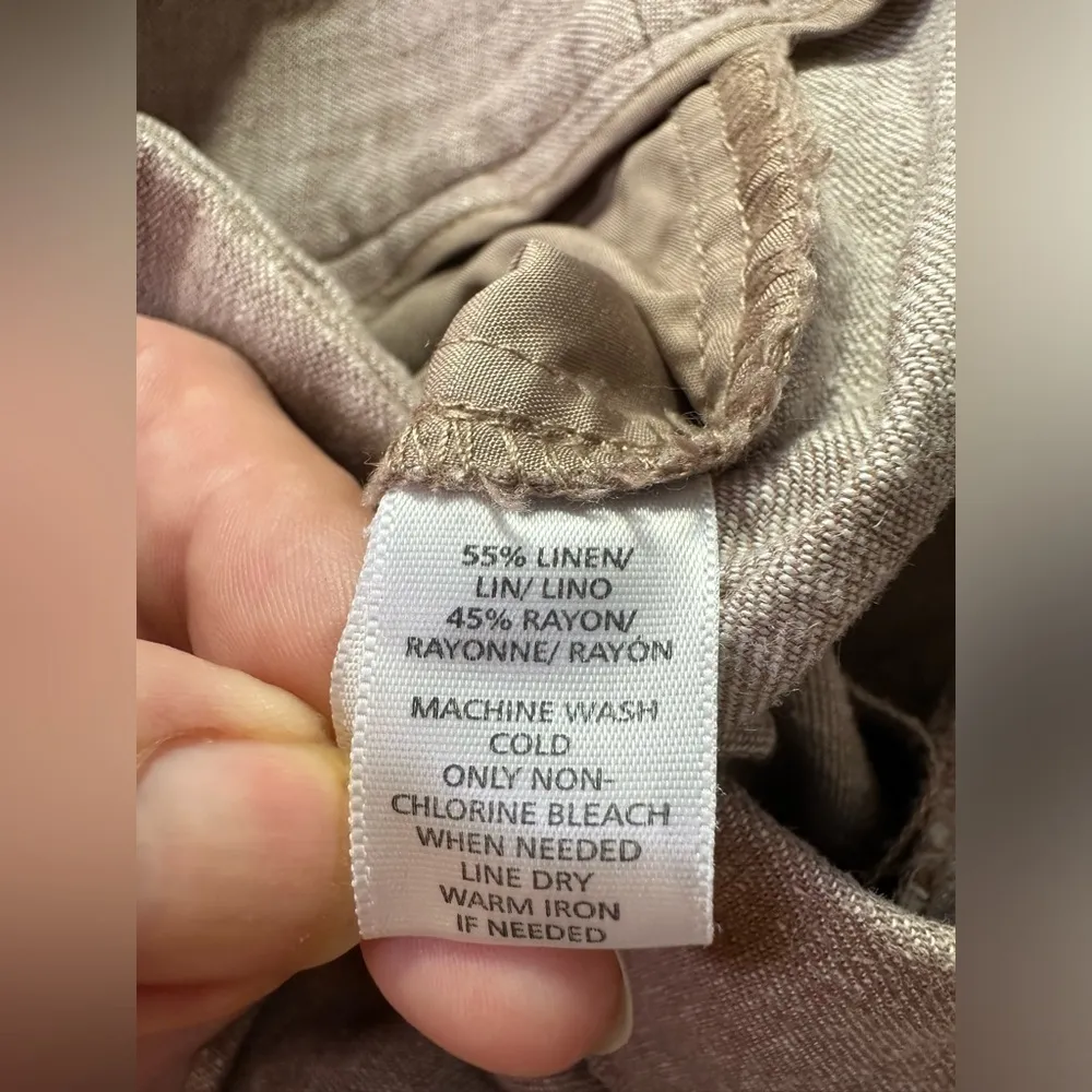 Loft Pants Womens 2 Petite Marisa Trouser Cropped Wide Leg Linen Pockets Brown - Image 7